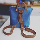 Multifunctional backpack, leather backpack, leather rucksack, blue leather, blue