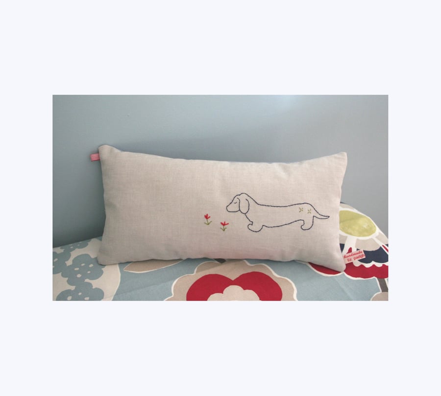Dachshund Sausage Dog Hand Embroidered Cushion Pet Lover Gift - FREE P&P IN UK