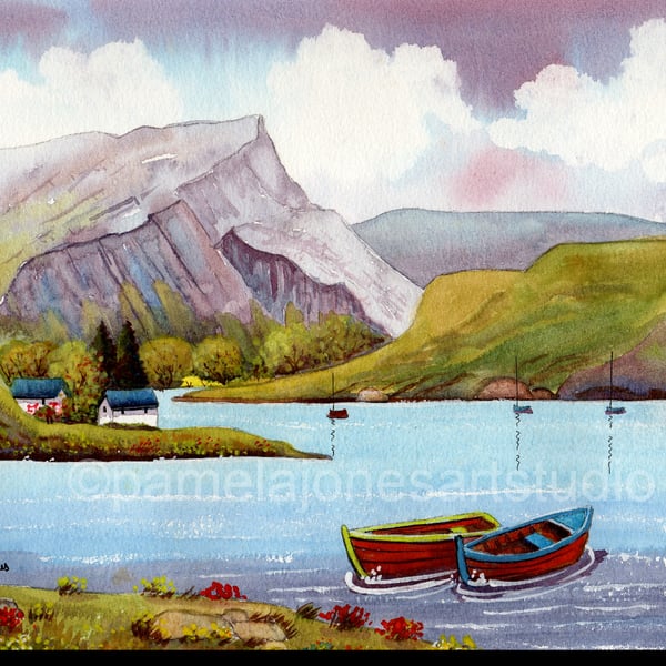 Tal Y Llyn Lake, Snowdonia, North Wales, Watercolour Print in 14 x 11 Mount