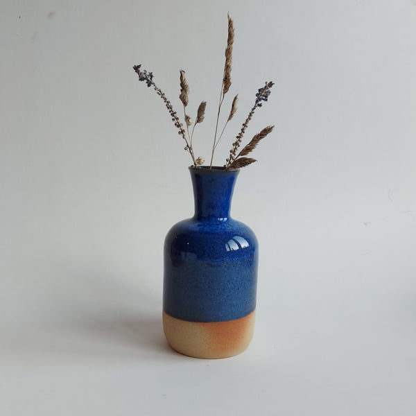 Beautiful handmade ceramic stoneware bottle bud vase sea blue glaze