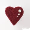 Love Heart, needle felted heart keepsake, red with pearl embellishment