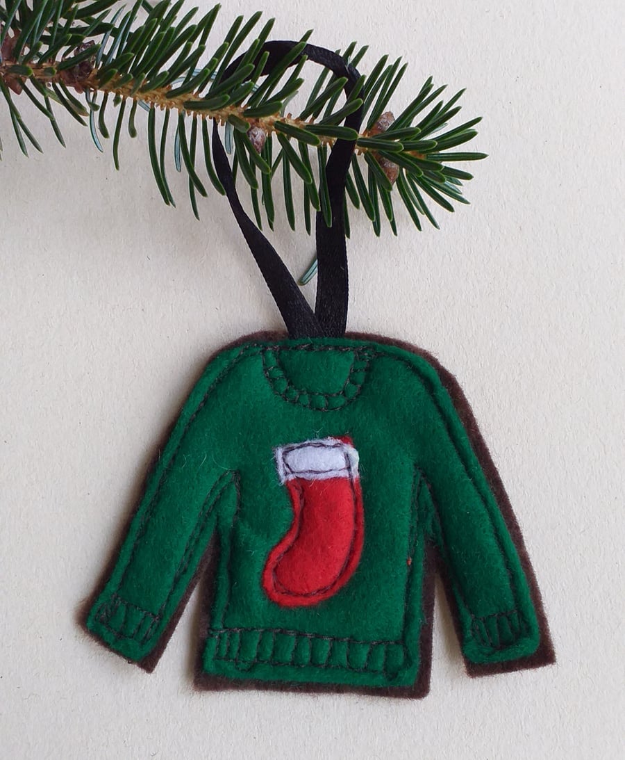 Green Felt Christmas Jumper Tree Decoration