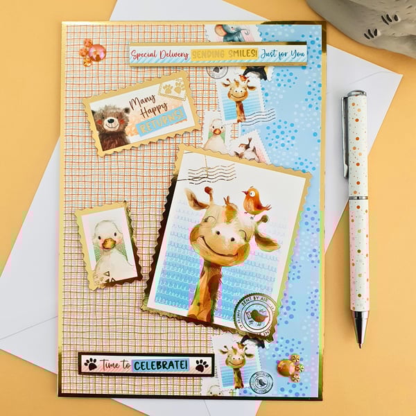 Animal Birthday Card With A Giraffe, A Bear & A Duck, Children's Birthday Card
