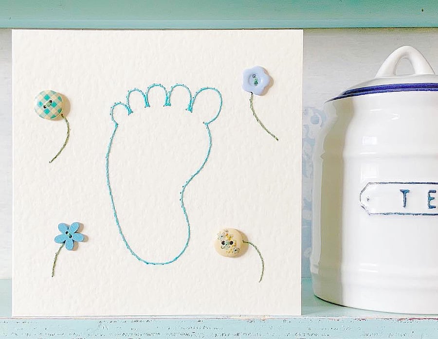 Baby Boy Card. Hand Sewn Card. Embroidered Card. New Baby Card. Baby Card.