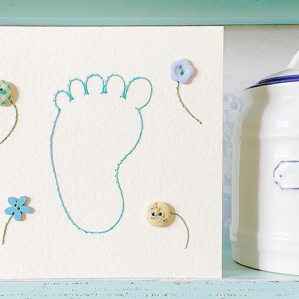 Baby Boy Card. Hand Sewn Card. Embroidered Card. New Baby Card. Baby Card.