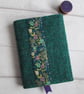 SOLD - A6 'Harris Tweed®' Reusable Notebook Cover - Jade Herringbone Floral Band - Image 1