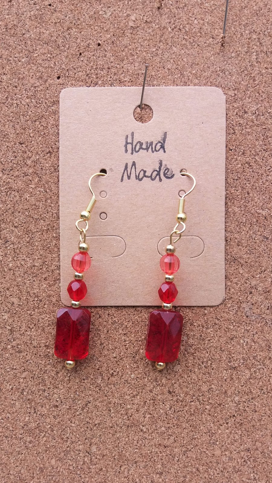 BB03 Red Glass and Acrylic Beaded Earrings