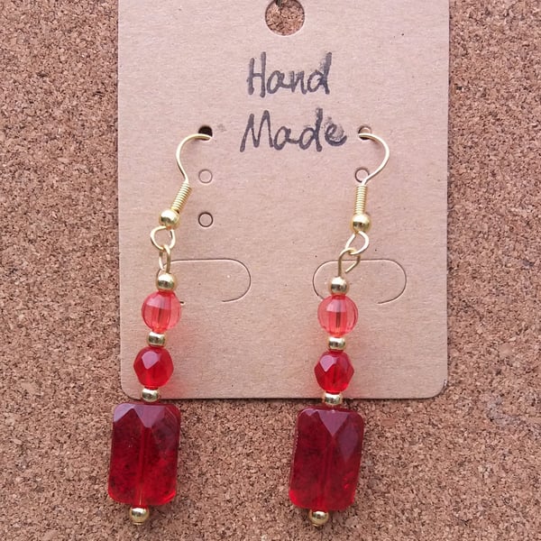 BB03 Red Glass and Acrylic Beaded Earrings
