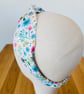Cotton headband, twist knot style hairband in a white, pink & blue floral design - Image 4