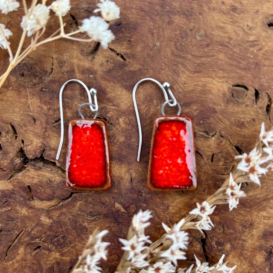 Handmade Lava Red Ceramic Earrings - Bristol Foraged Clay