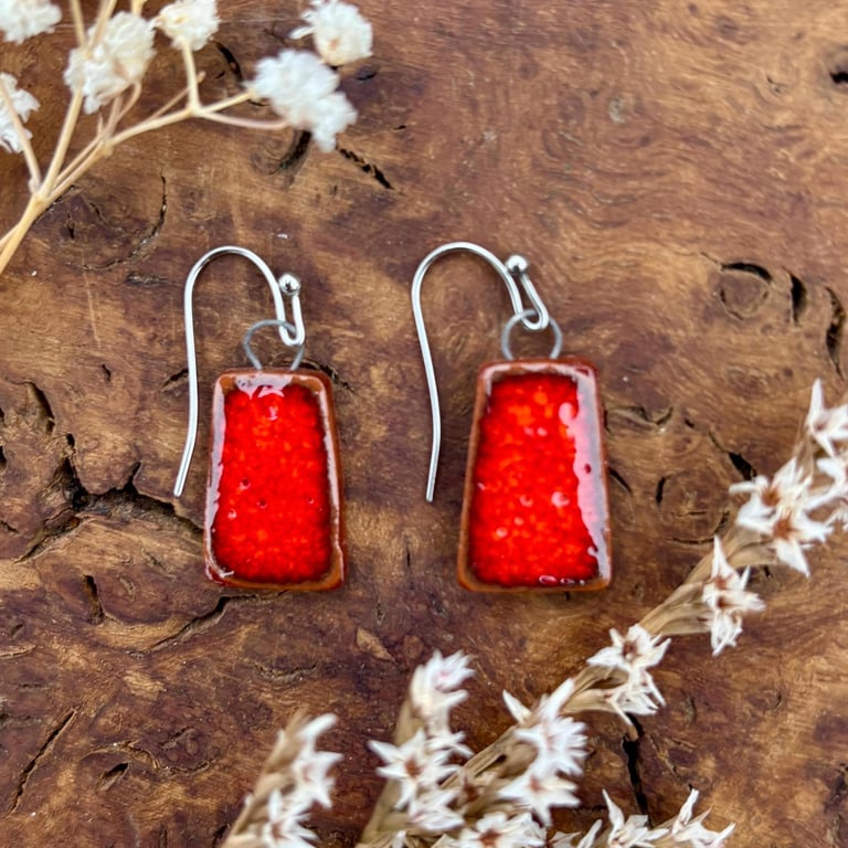 Handmade Lava Red Ceramic Earrings - Bristol Foraged Clay