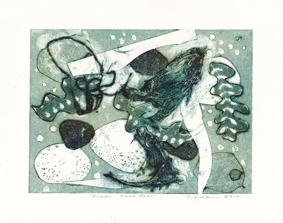 The Green Rock Pool - Handmade collagraph Print
