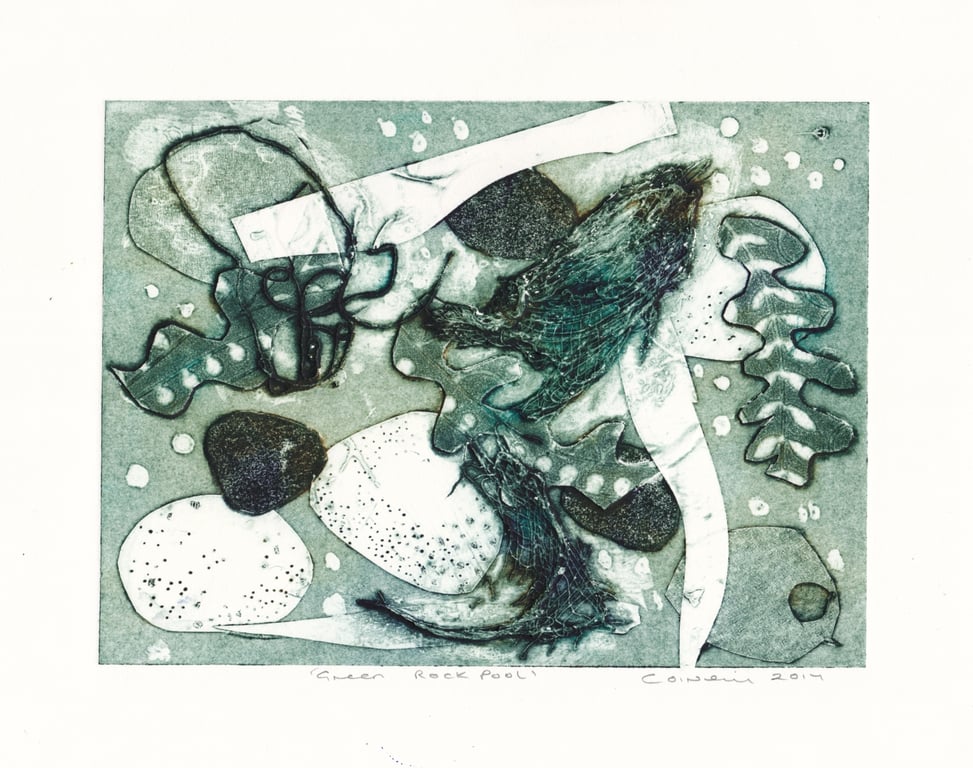 The Green Rock Pool - Handmade collagraph Print