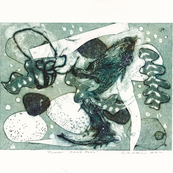 The Green Rock Pool - Handmade collagraph Print