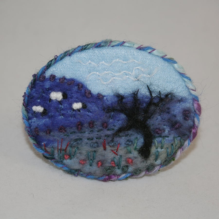 Embroidered Applique Brooch - Winter Tree