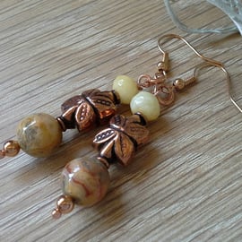 Agate, Jade,  Copper  &  Rose Gold Plate Copper Earrings