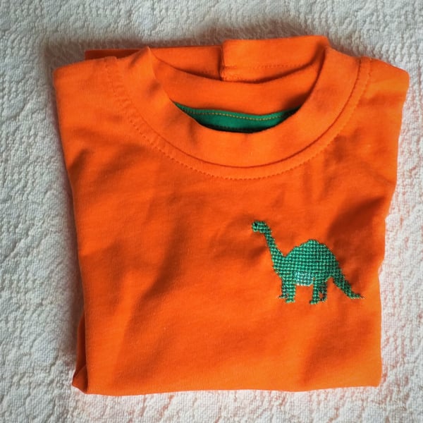 Dinosaur T-shirt, age 12-18 months, hand embroidered
