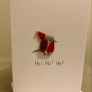 Fused glass robin Santa card