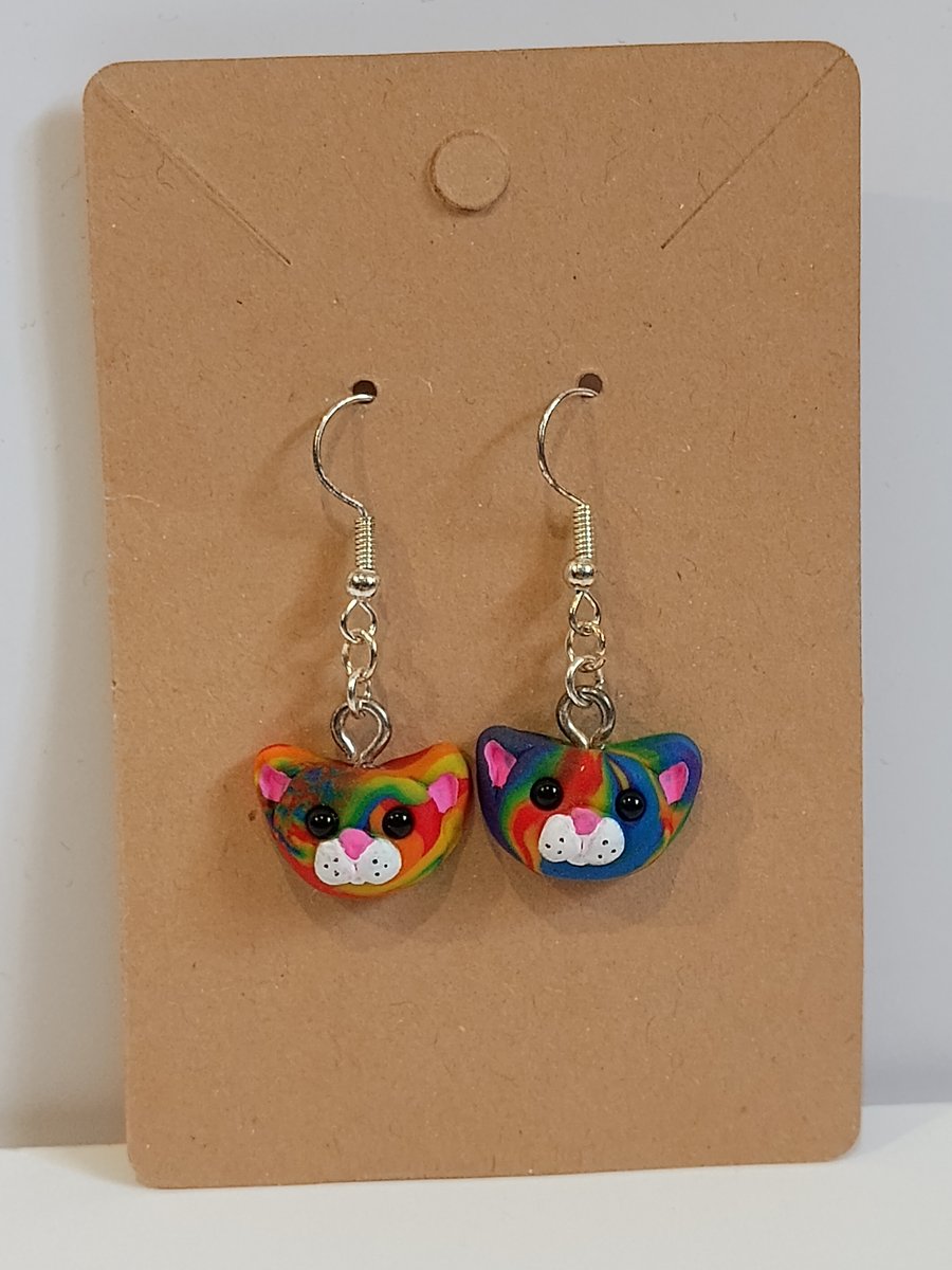 Rainbow cat earrings 