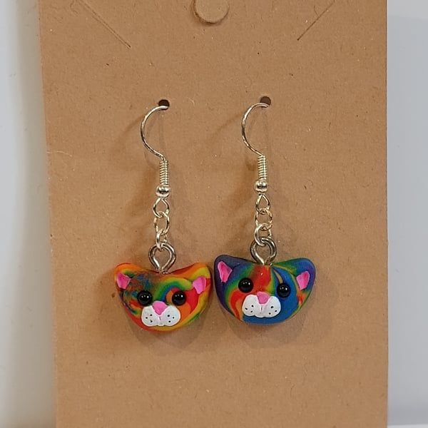 Rainbow cat earrings 