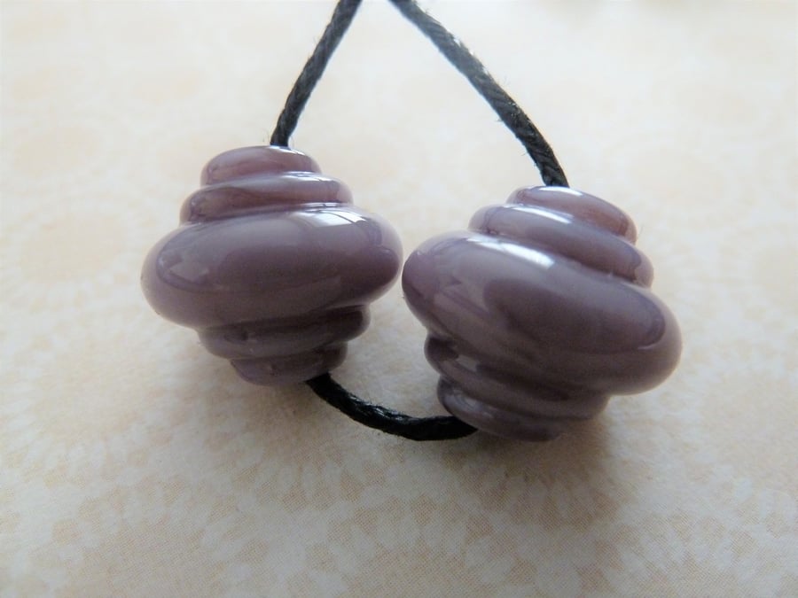 handmade lampwork glass beads, purple ornate pair