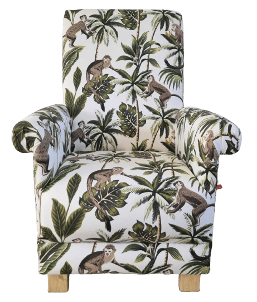 Adults Armchair Fryetts Monkeys Natural Fabric Chair Jungle Animals Nursery