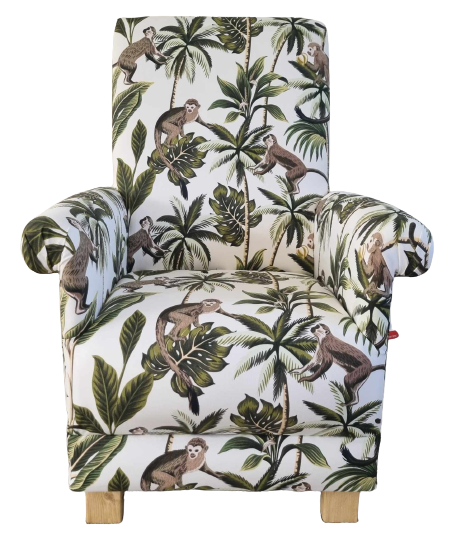 Adults Armchair Fryetts Monkeys Natural Fabric Chair Jungle Animals Nursery