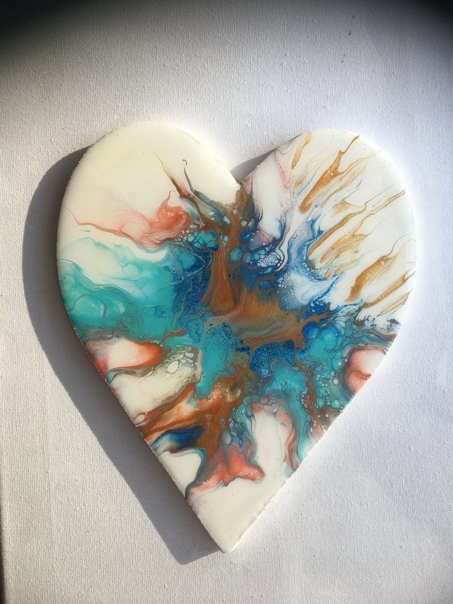  SALE. Heart shaped wall hanging, acrylic pour painting , abstract flower 