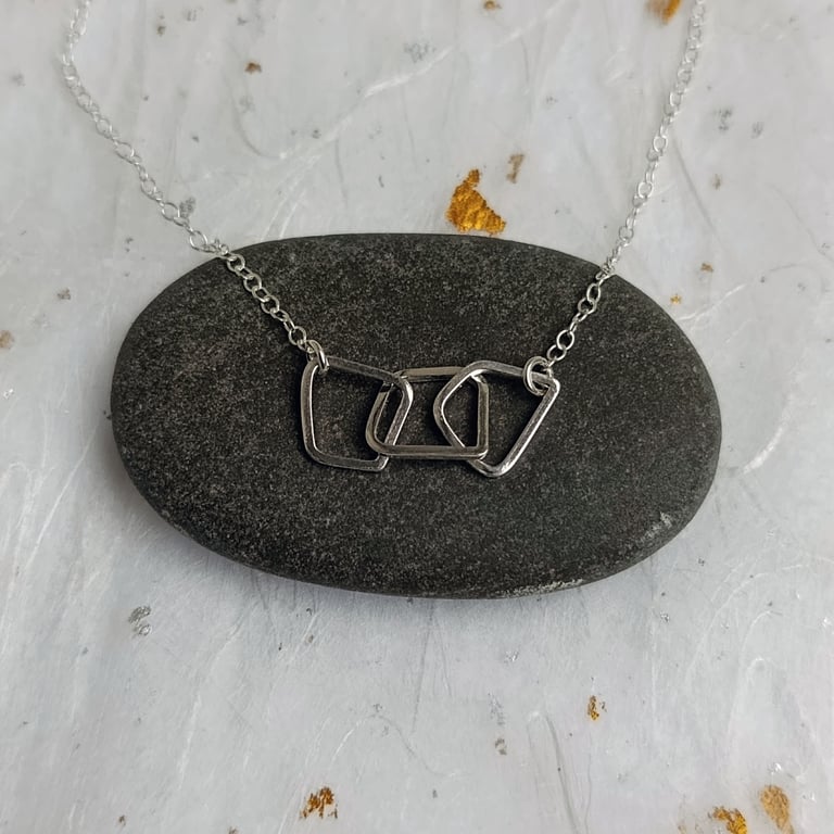 Recycled Sterling Silver Triple Wire Linked Shapes Necklace 