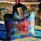 Isle of Skye tartan with embroidered highland cow 