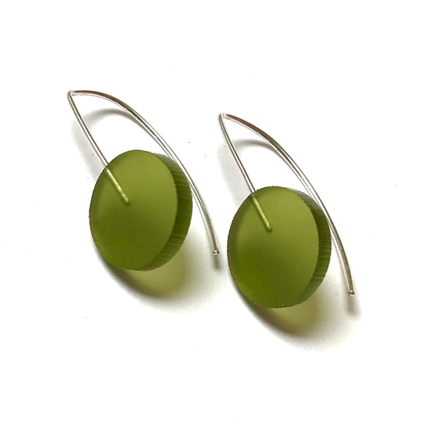 Wee Circle Earrings - Frosted Olive