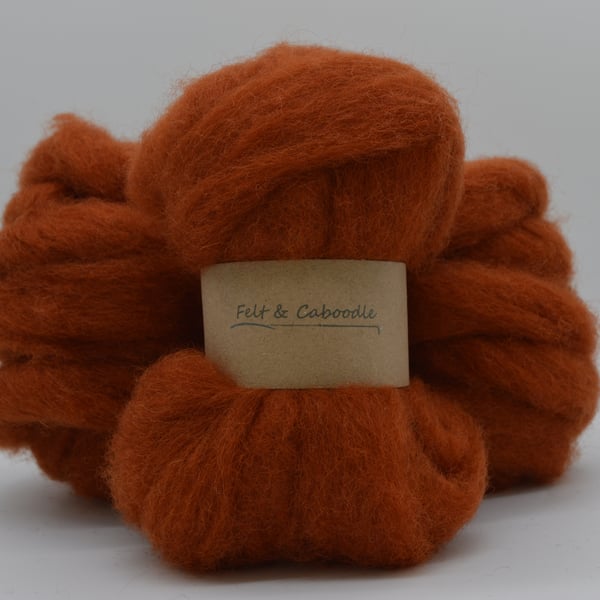 Rust Carded Corriedale wool fibre