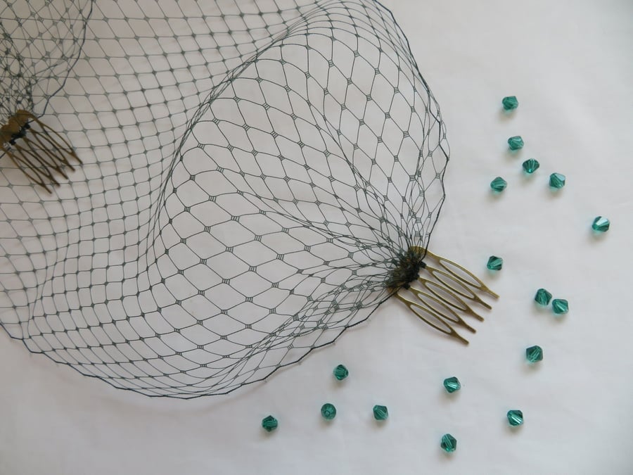 Dark Forest Bottle Green Birdcage Bandeau Wedding Bridal Veil 