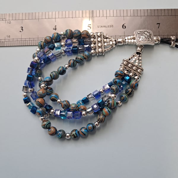 Leather Bojo Bracelet Natural Blue Malalchite