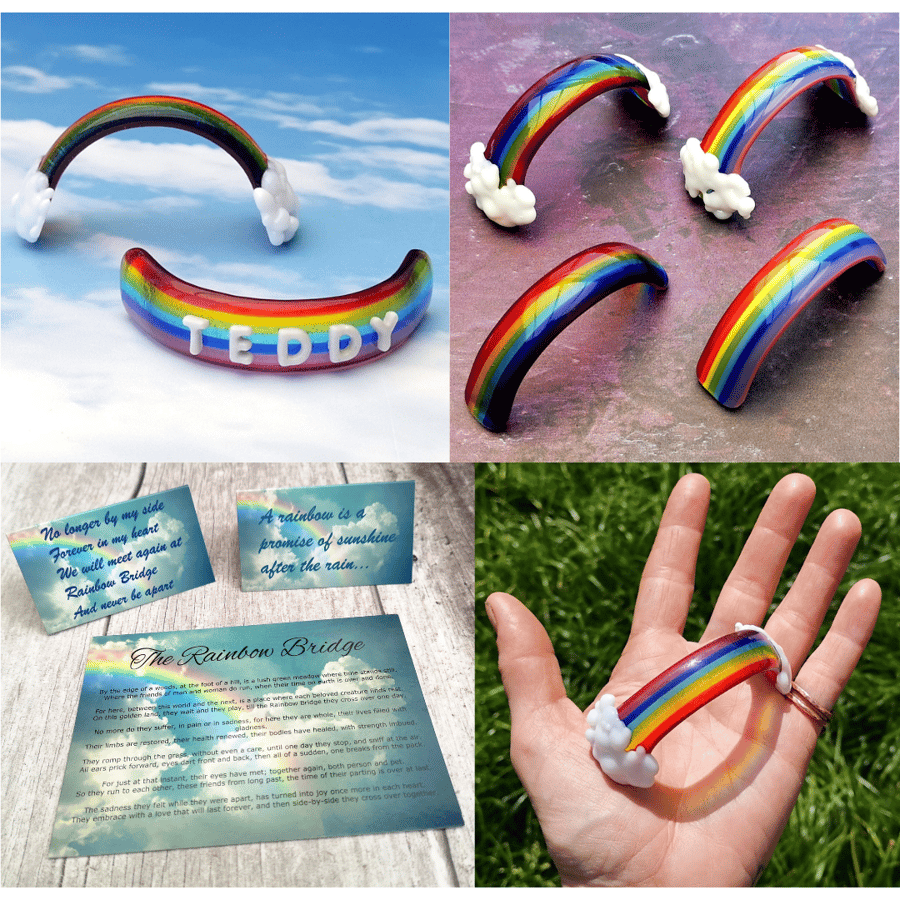 Handmade Fused Glass Minature Curved Rainbow - Rainbow Bridge Poem For Pet Loss