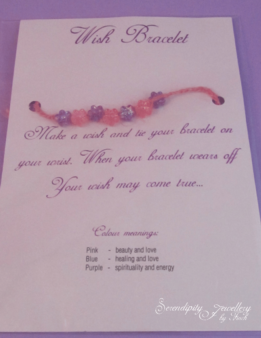 Flower Wish Bracelet, Pink Purple Wish Bracelet, Jute Bracelet