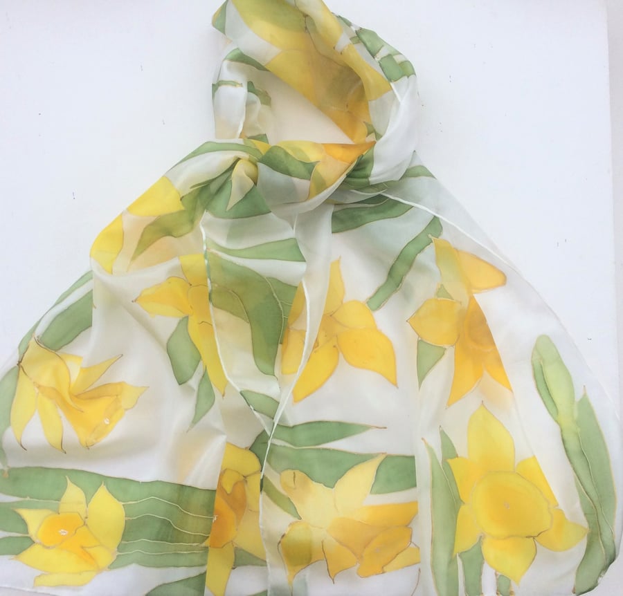 Yellow Daffodils hand painted silk scarf