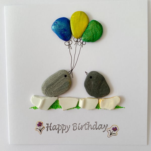 Cornwall pebble art happy birthday card