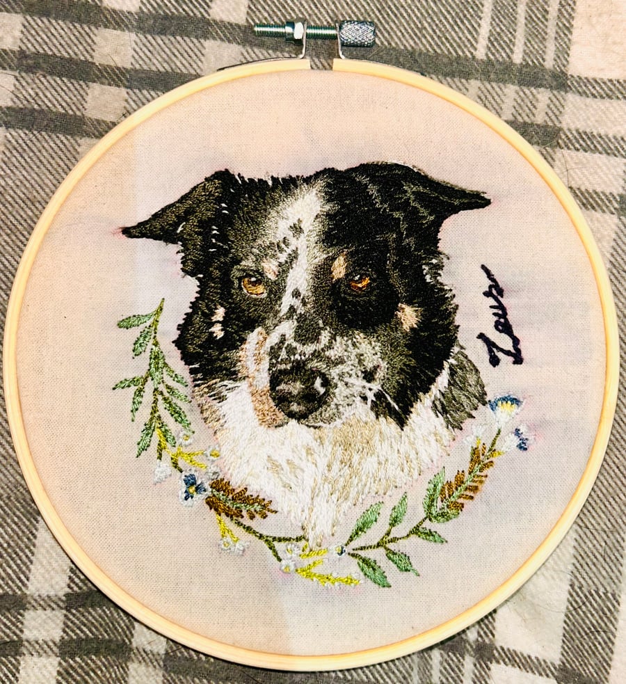 Hand embroidered pet portraits 