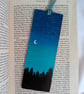 Hand Painted Bamboo Wood Bookmark, Starry Night Sky and Moon - Image 1