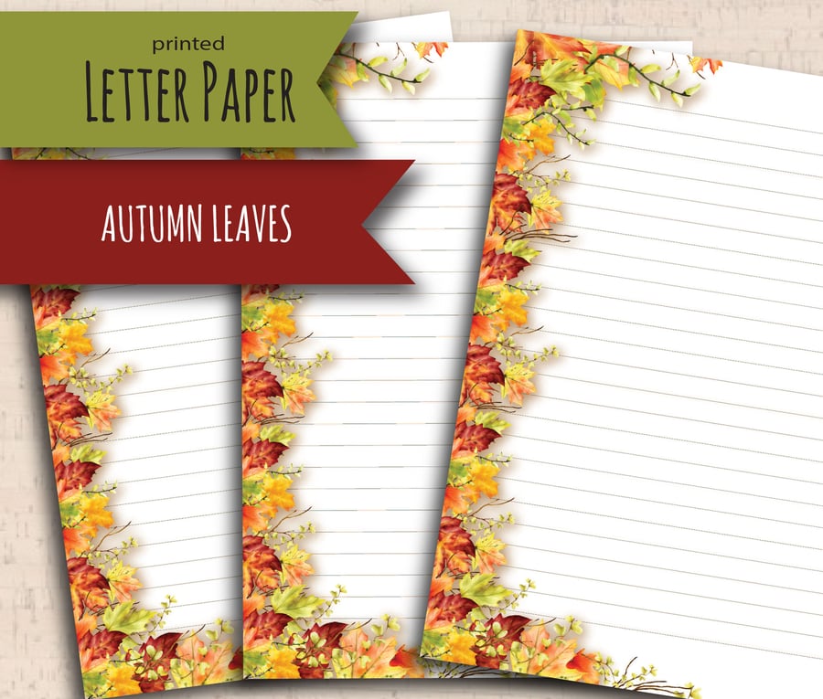 Letter Writing Paper Autumn Leaves, autumnal stationery, pretty note paper