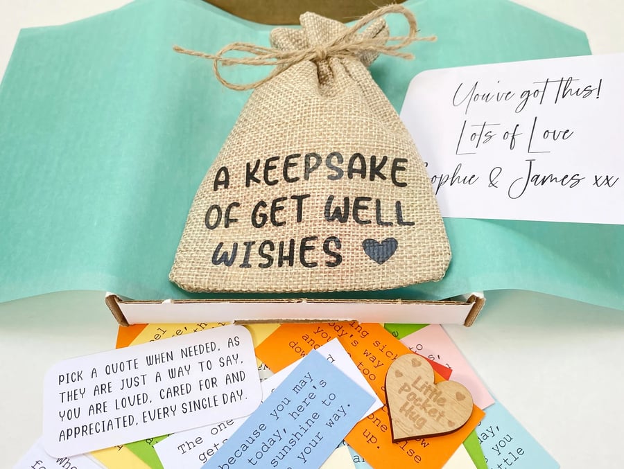 Get Well Wishes Keepsake Bag, 31 Uplifting Quotes, Thinking of You Feel Better