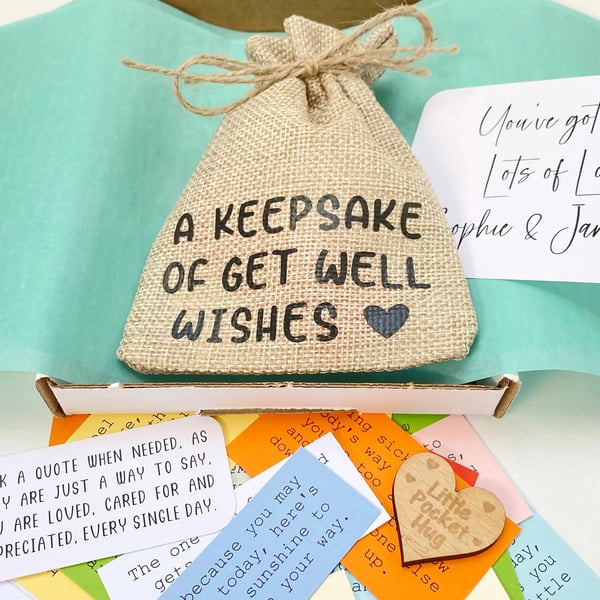 Get Well Wishes Keepsake Bag, 31 Uplifting Quotes, Thinking of You Feel Better
