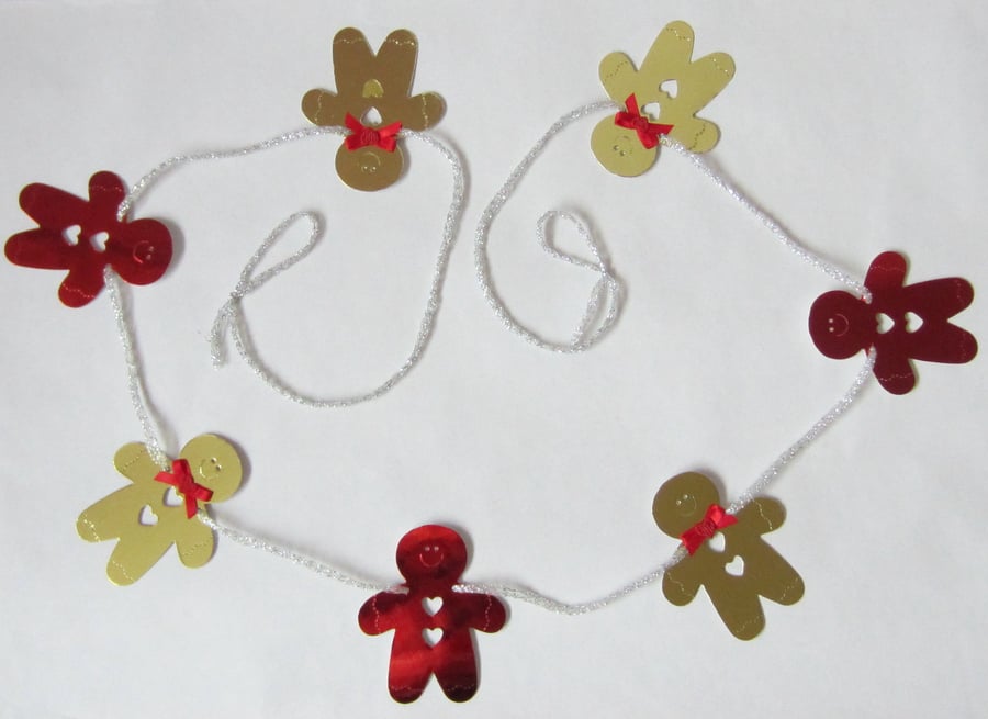 Christmas Red and Gold Gingerbread Men Bunting
