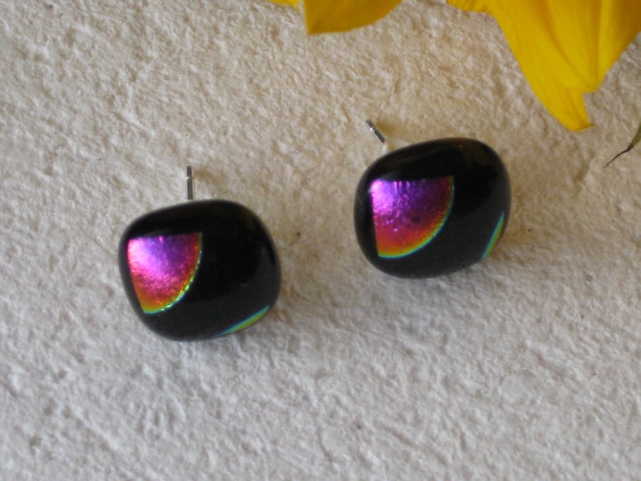 Fused dichroic glass stud earrings