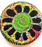 38mm Badge Hand Dyed Fabric Floral badge with Free Machine Embroidery 