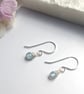 AQUAMARINE Dainty Wire Wrapped Earrings Sterling Silver March Birthstone - Image 4