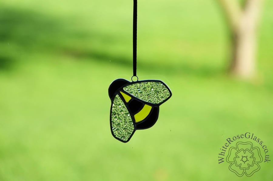 Stained Glass Yellow & Black Medium Bumble Bee Suncatcher