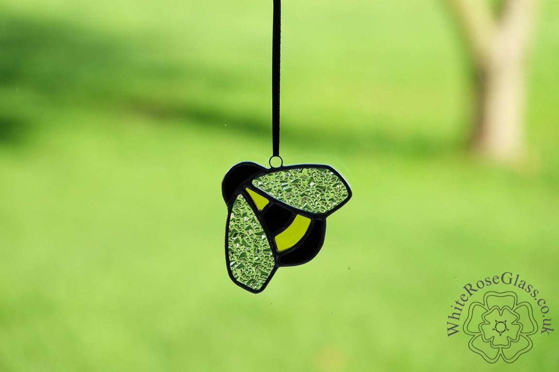 Stained Glass Yellow & Black Medium Bumble Bee Suncatcher