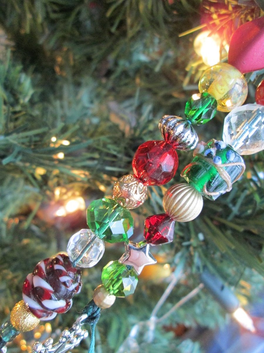 SOLD - Beaded Christmas Tree Decoration